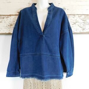 New Collection Denim Shirt Medium Boho Hippie Pullover Raw Hem Relaxed Top NWT !